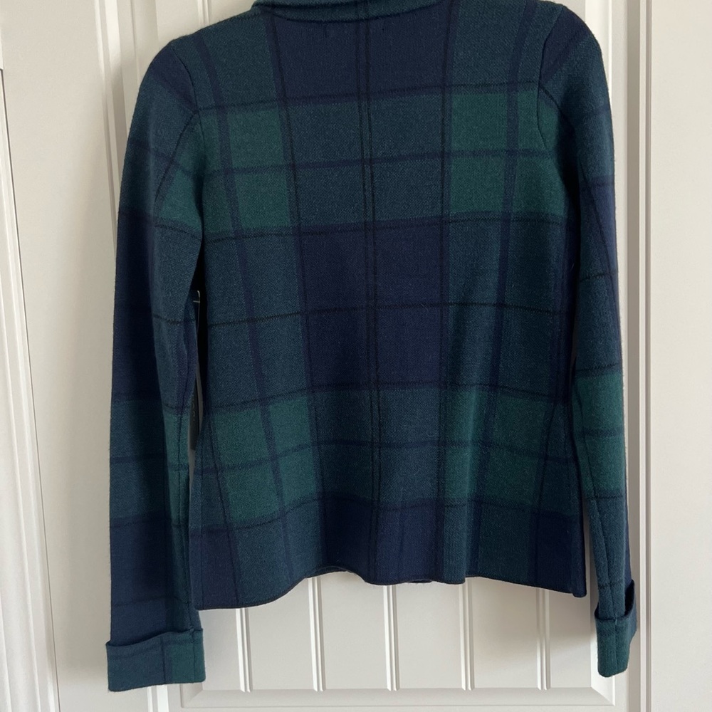 TAHARI Blue and Green Plaid Button Up Sweater / Blazer - Picture 3 of 7